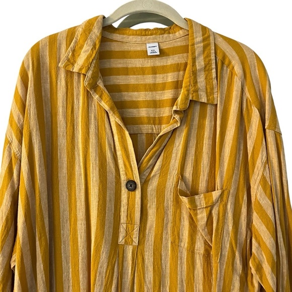 Old Navy Linen Blend Mustard Striped Lagenlook Tunic Sz XXL - Picture 3 of 10